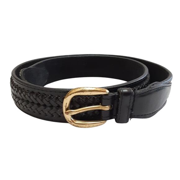 Vintage 90s Black Braided Leather Belt Solid Brass Buckle Women 38 Woven Western main image 6